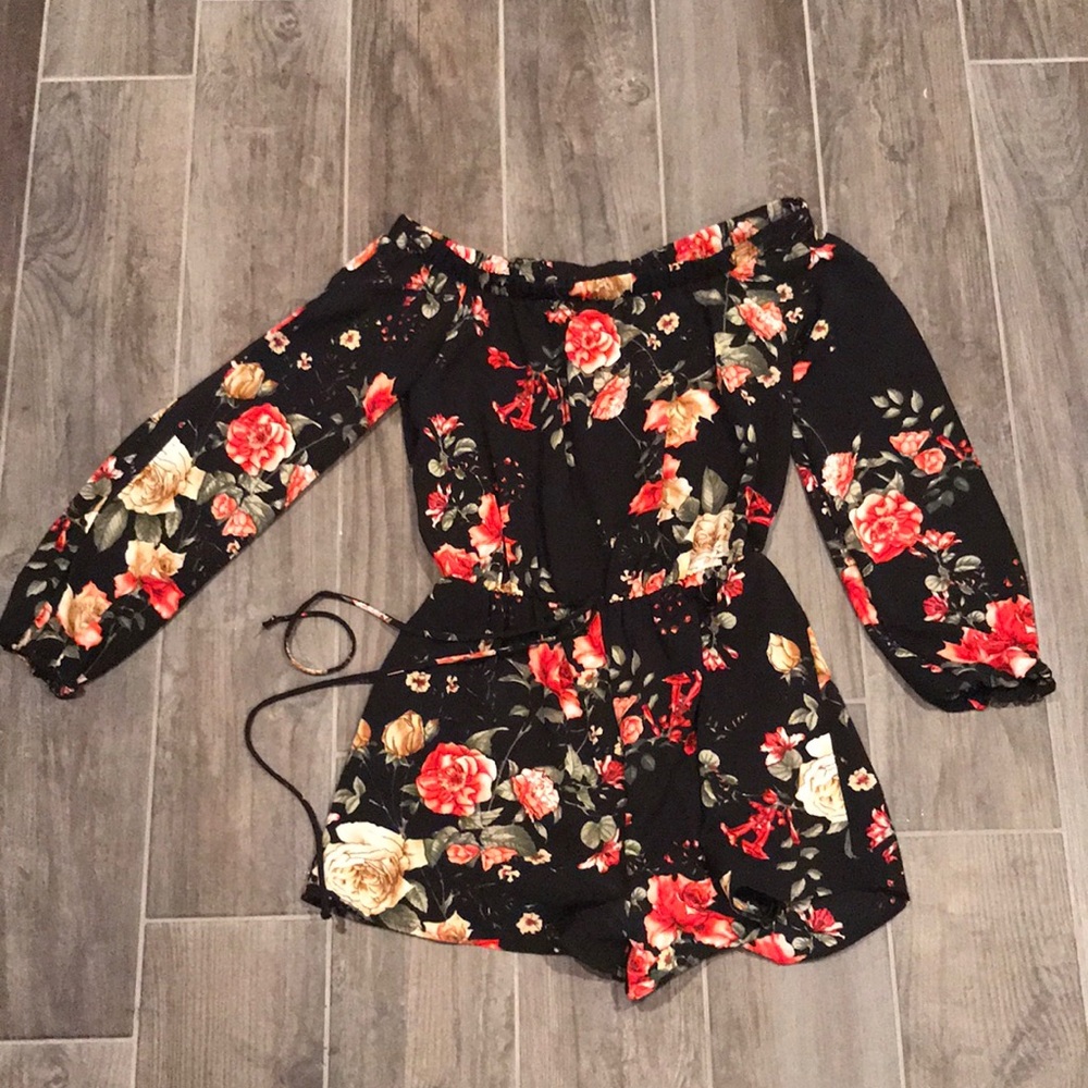 3/4 Sleeve Floral Romper